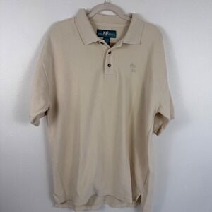 Big Dogs‎ Mens XL Cream Beige Ribbed Polo Shirt Palm Tree Logo Short Sleeve